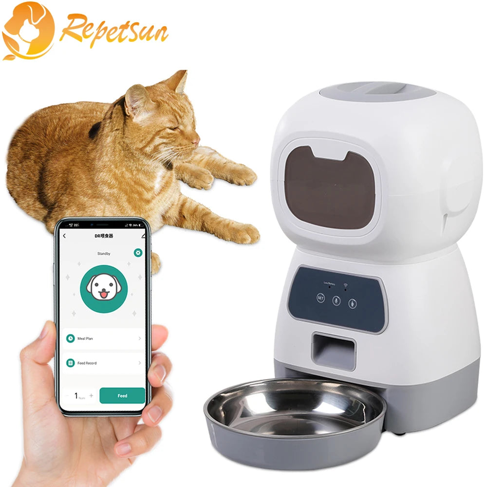 3.5L WiFi-Enabled Automatic Pet Feeder with Voice Recorder for Cats and Dogs - Smart Swirl Slow Feeder with Large Capacity and Timed Dispensing