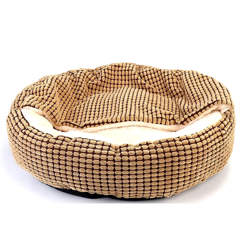 Orthopedic Hooded Fluffy Round Dog Bed - Calming Washable Pet Cuddler with Non-Slip Base for Puppies and Cats