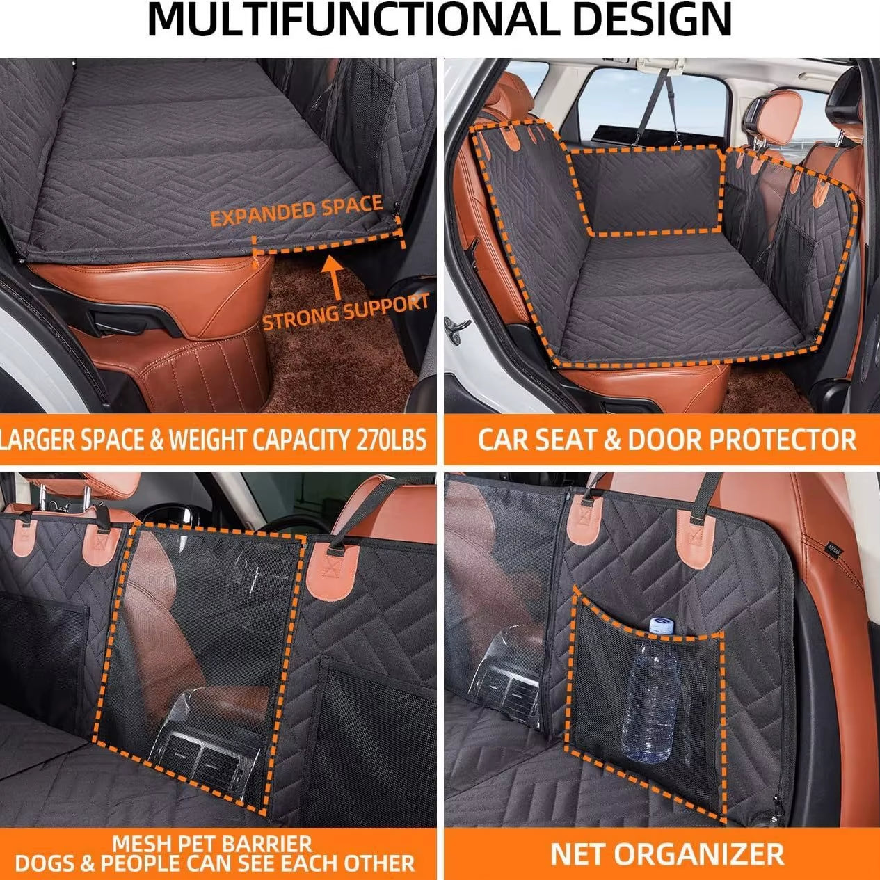 2024 Innovative Large Pet Back Seat Extender and Hammock Car Seat Cover with Durable Bottom for Travel