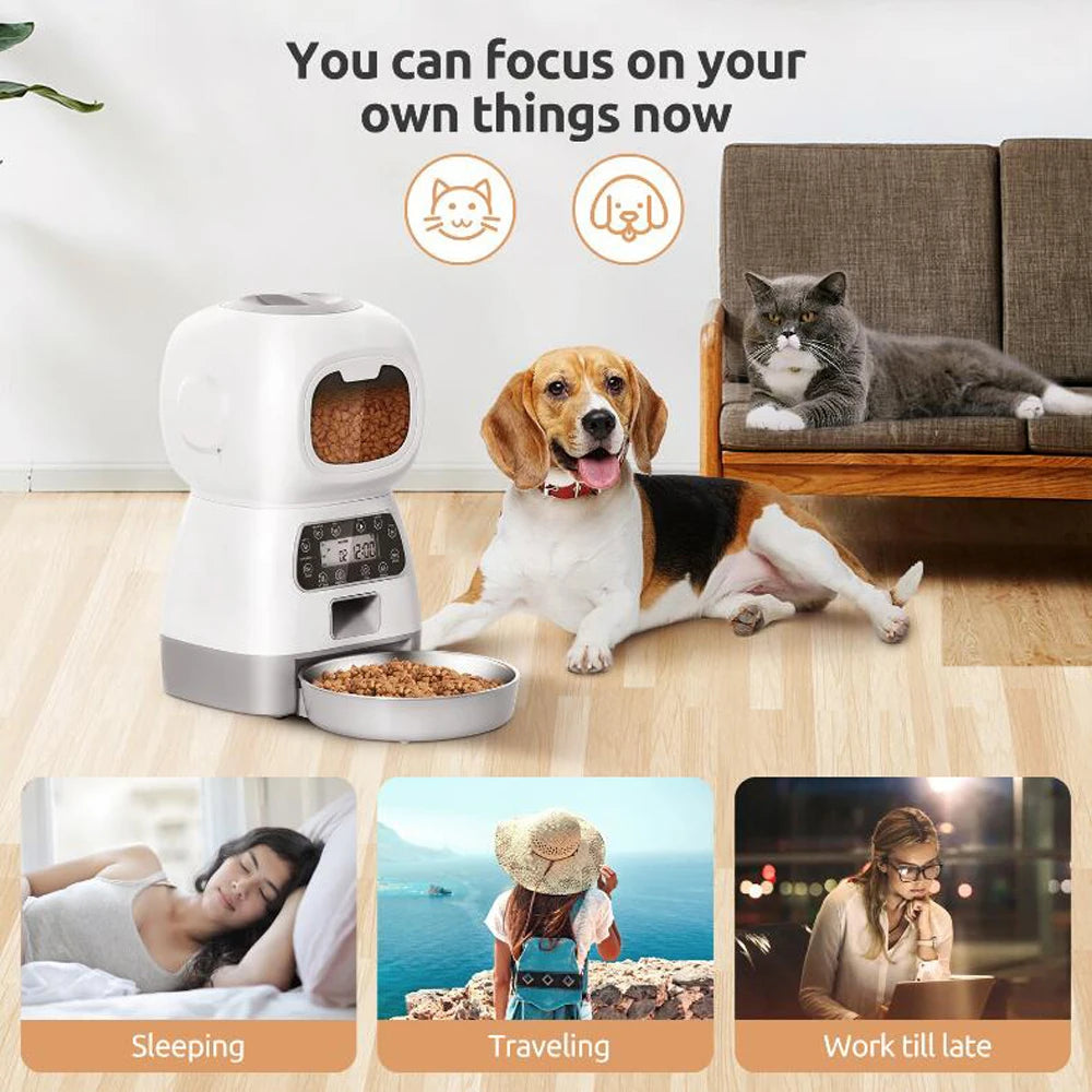3.5L WiFi-Enabled Automatic Pet Feeder with Voice Recorder for Cats and Dogs - Smart Swirl Slow Feeder with Large Capacity and Timed Dispensing