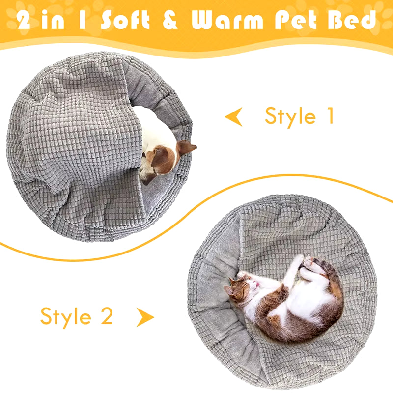 Orthopedic Hooded Fluffy Round Dog Bed - Calming Washable Pet Cuddler with Non-Slip Base for Puppies and Cats