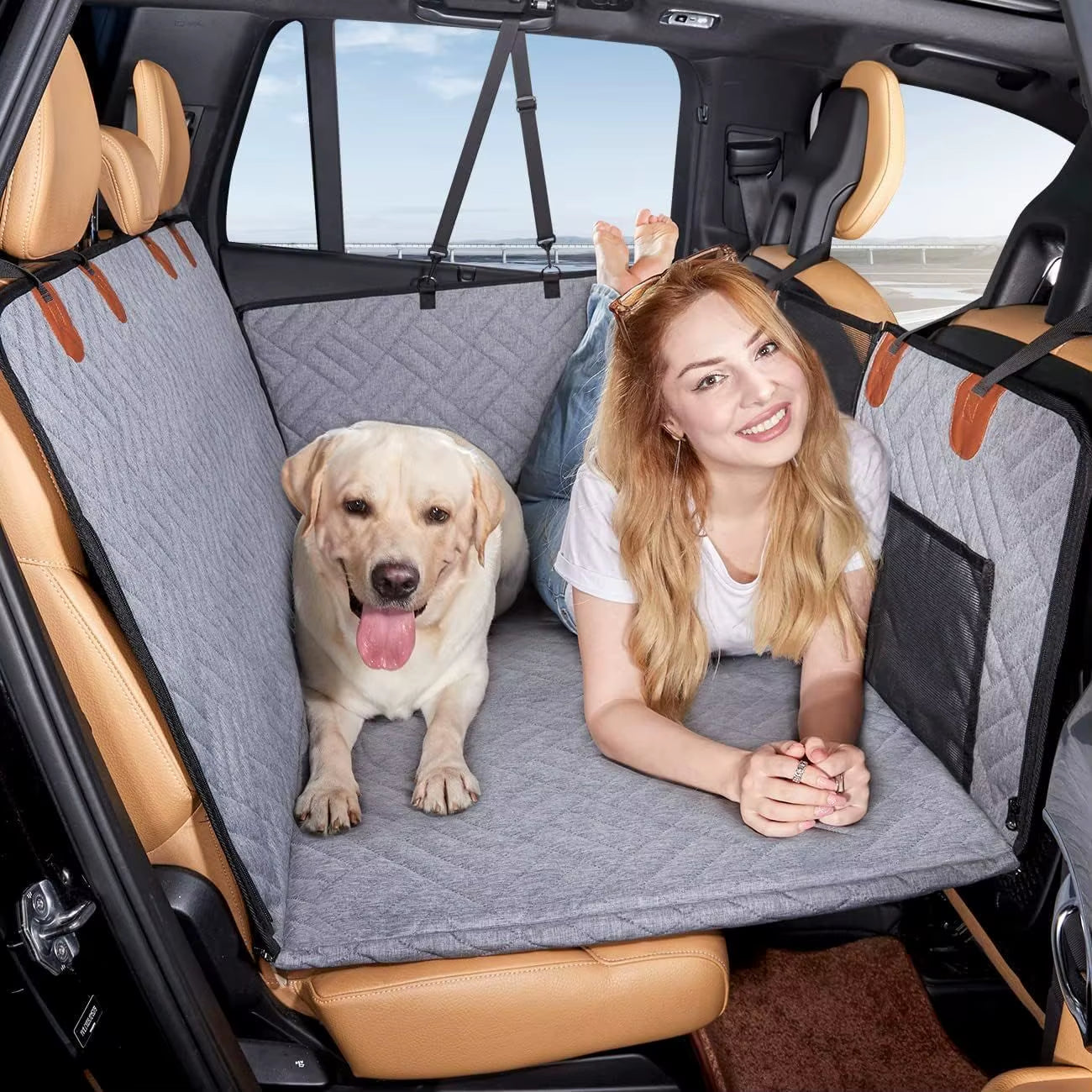 2024 Innovative Large Pet Back Seat Extender and Hammock Car Seat Cover with Durable Bottom for Travel