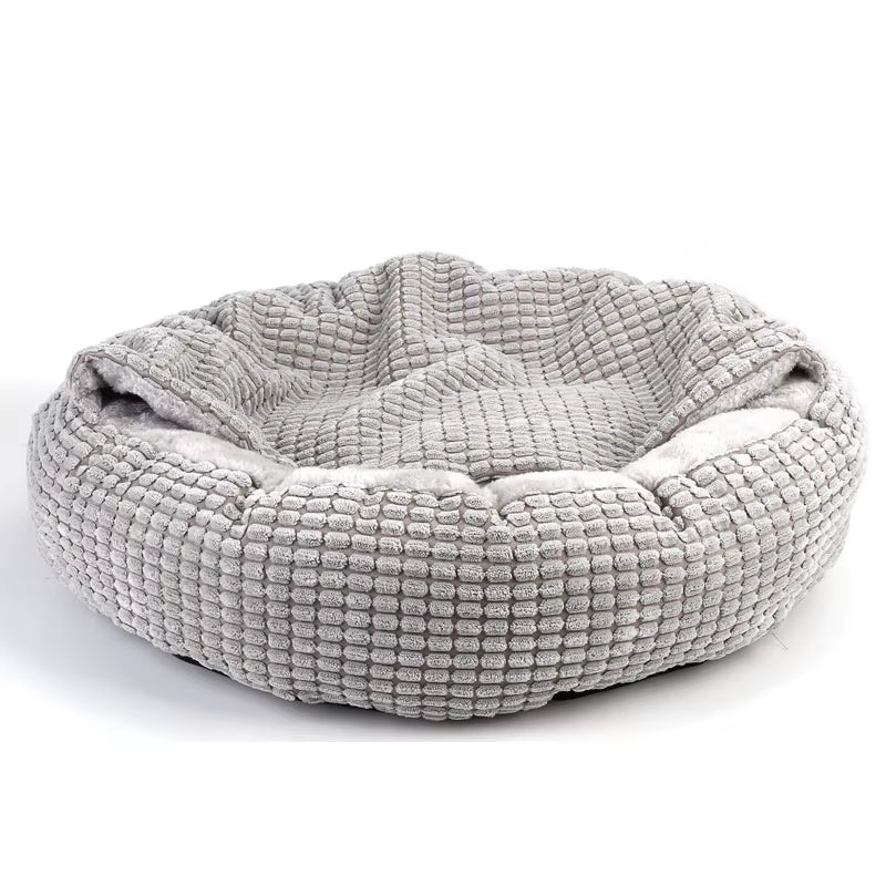 Orthopedic Hooded Fluffy Round Dog Bed - Calming Washable Pet Cuddler with Non-Slip Base for Puppies and Cats