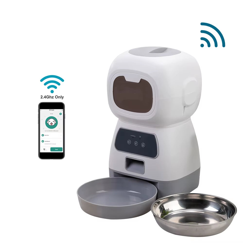 3.5L WiFi-Enabled Automatic Pet Feeder with Voice Recorder for Cats and Dogs - Smart Swirl Slow Feeder with Large Capacity and Timed Dispensing